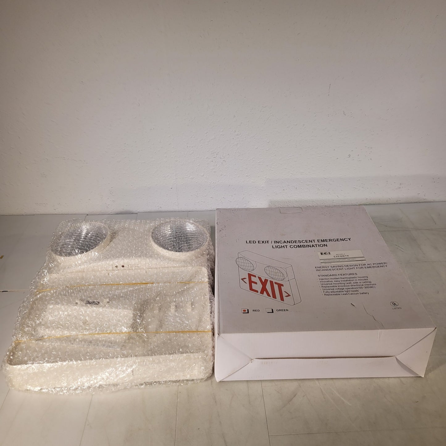 EGI EXEMBTR LED Exit Emergency Light Combo Red Letters 120/277v