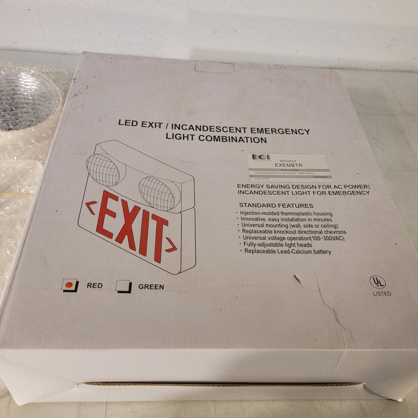 EGI EXEMBTR LED Exit Emergency Light Combo Red Letters 120/277v
