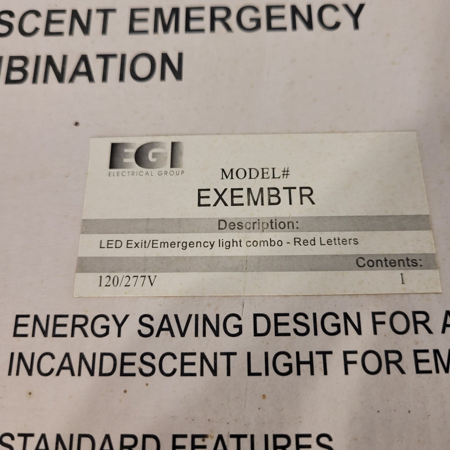 EGI EXEMBTR LED Exit Emergency Light Combo Red Letters 120/277v