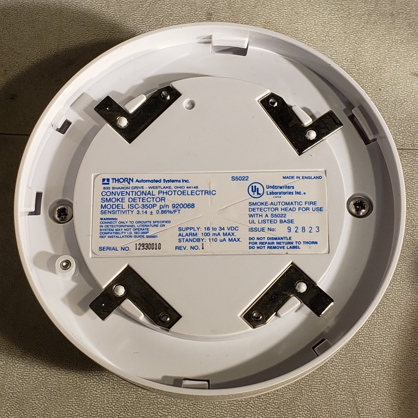 Thorn ISC-350P Conventional Photoelectric Smoke Detector 920068