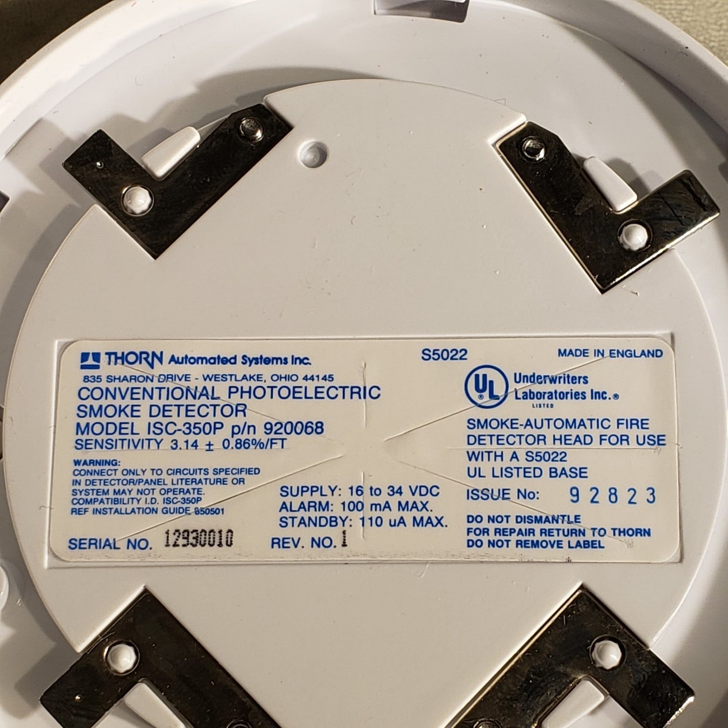 Thorn ISC-350P Conventional Photoelectric Smoke Detector 920068