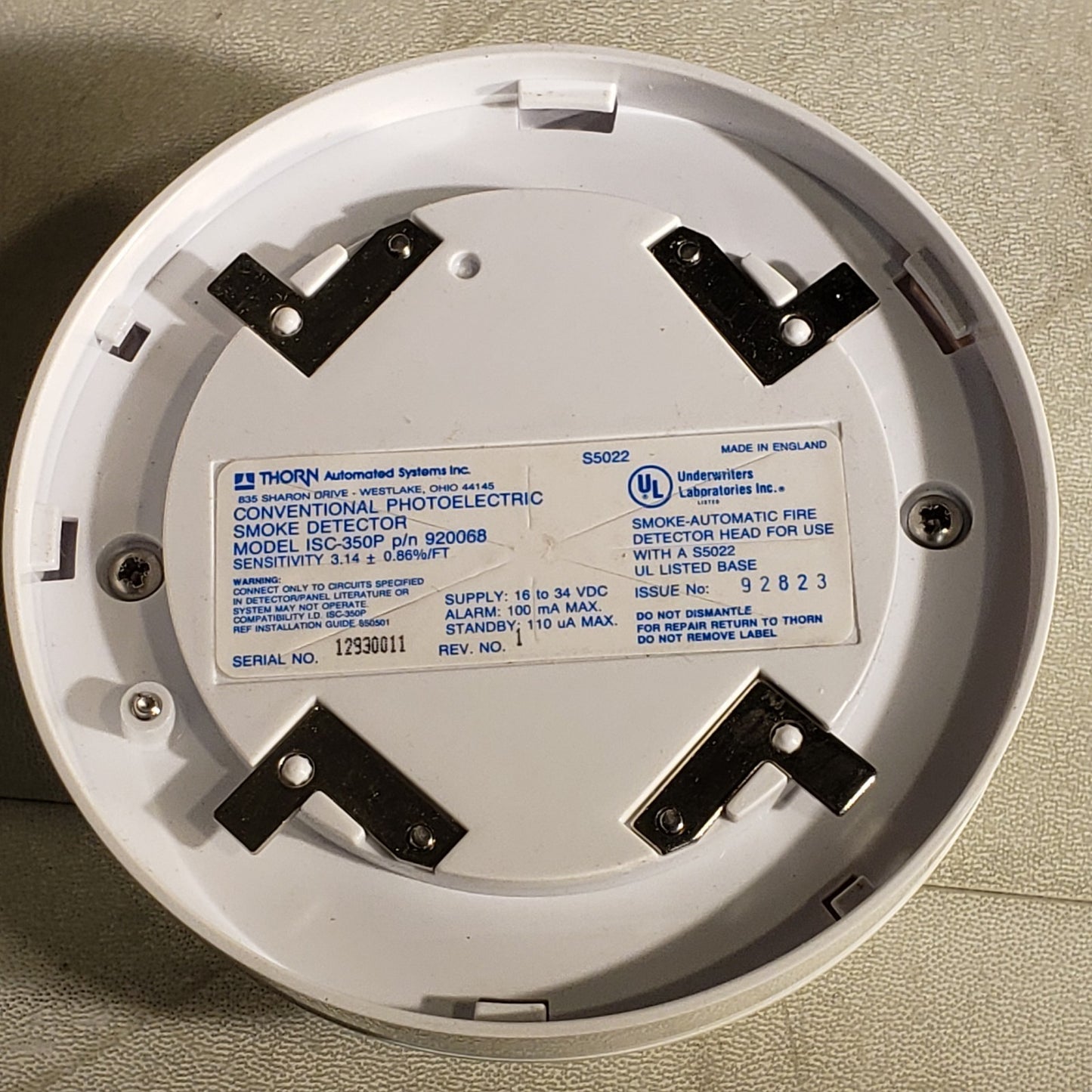 Thorn ISC-350P Conventional Photoelectric Smoke Detector 920068