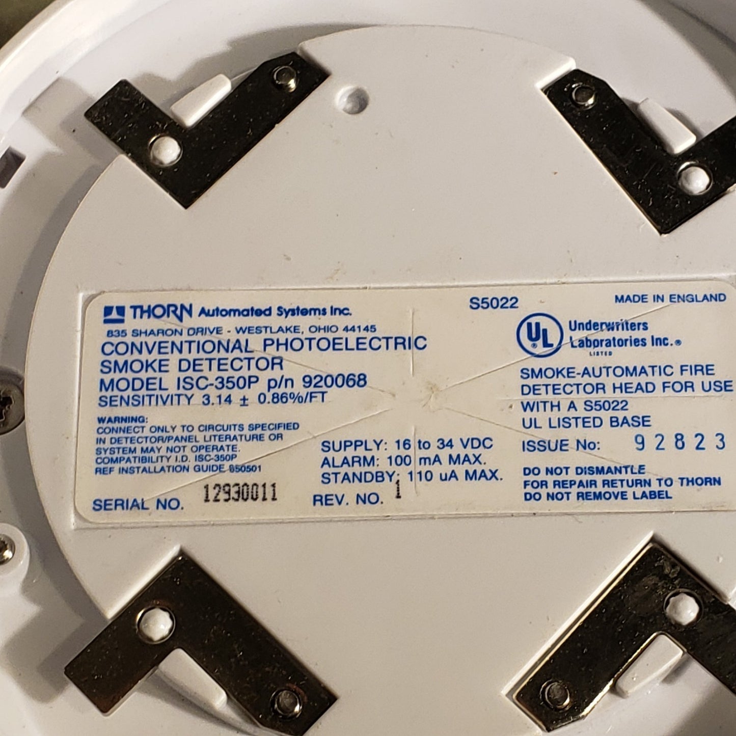 Thorn ISC-350P Conventional Photoelectric Smoke Detector 920068
