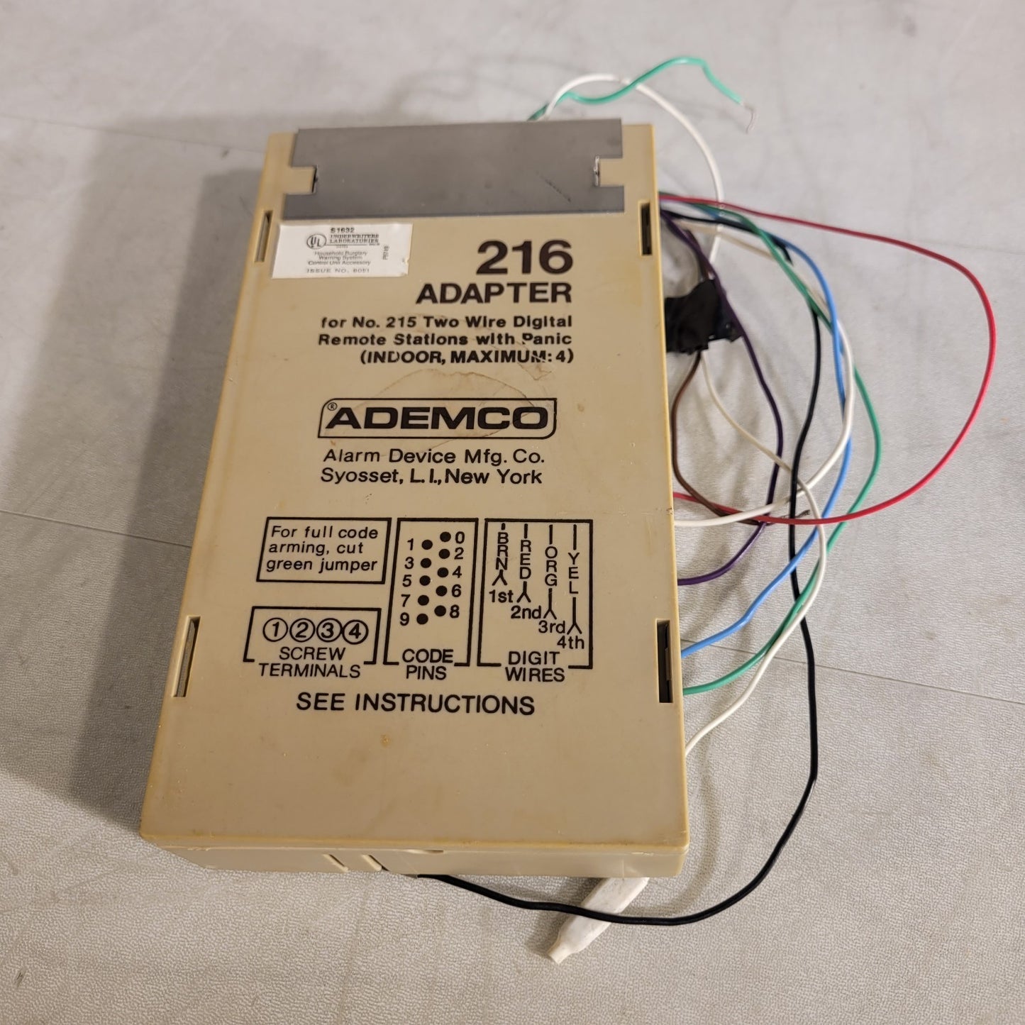 Vintage Ademco 216 Adapter For 215 Two Wire Digital Remote Station With Panic