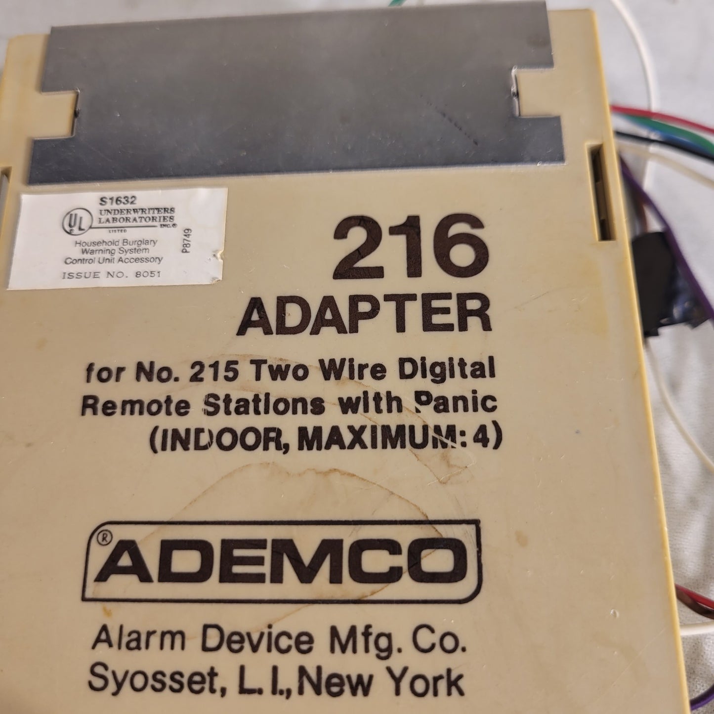 Vintage Ademco 216 Adapter For 215 Two Wire Digital Remote Station With Panic