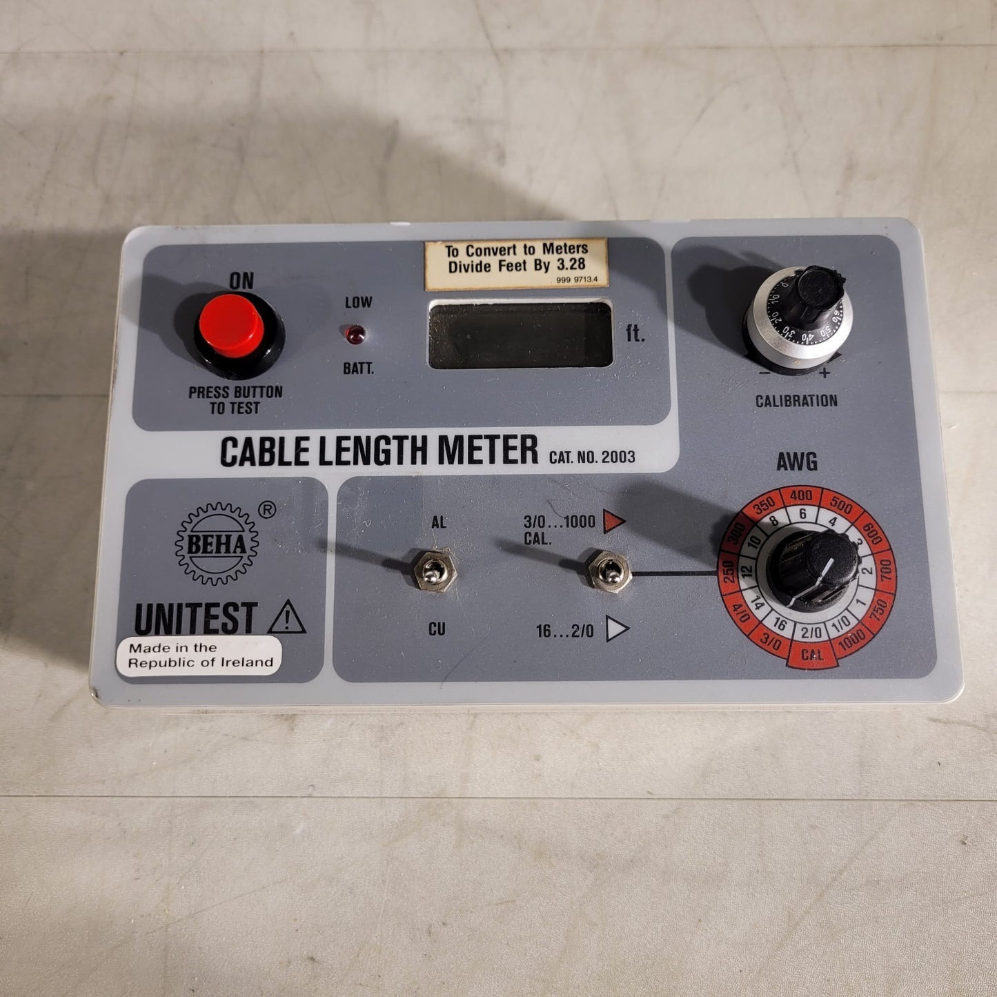 *Needs New Battery* Beha CLM Catalog #2003 Unitest Cable Length Meter 12 VDC