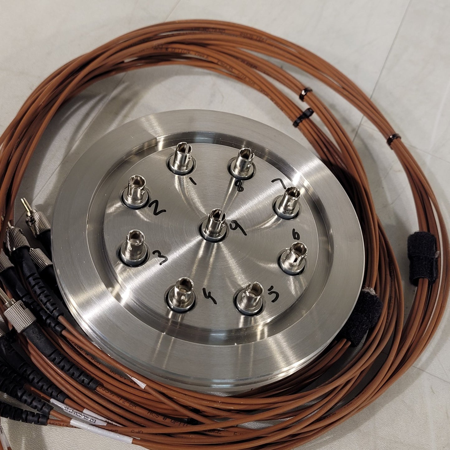 ISO-K 100 Visible Light 9-Port Fiber Optic Feedthrough w/ ST Cables High Vacuum
