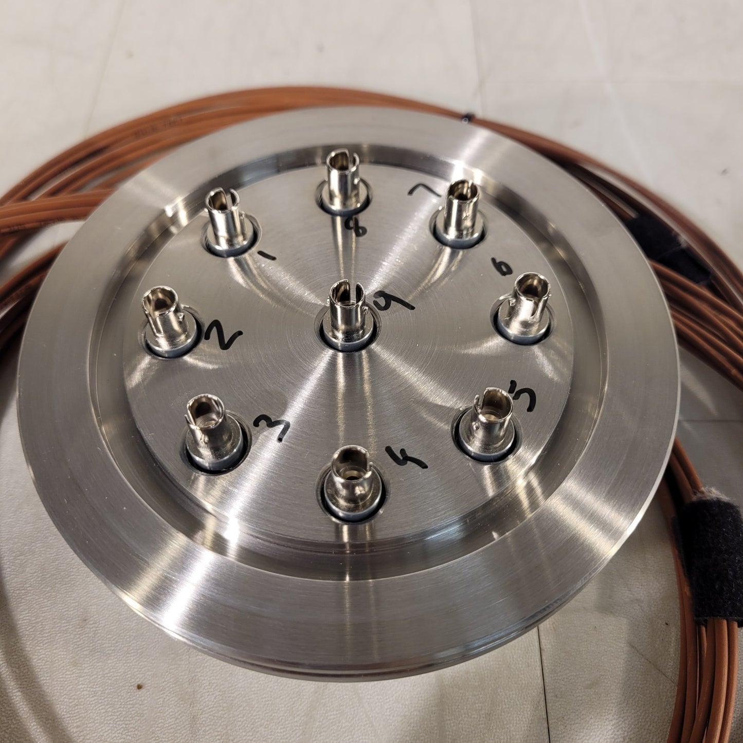 ISO-K 100 Visible Light 9-Port Fiber Optic Feedthrough w/ ST Cables High Vacuum