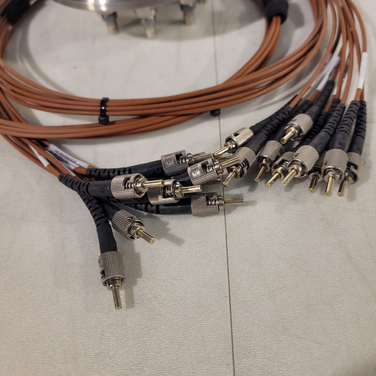 ISO-K 100 Visible Light 9-Port Fiber Optic Feedthrough w/ ST Cables High Vacuum