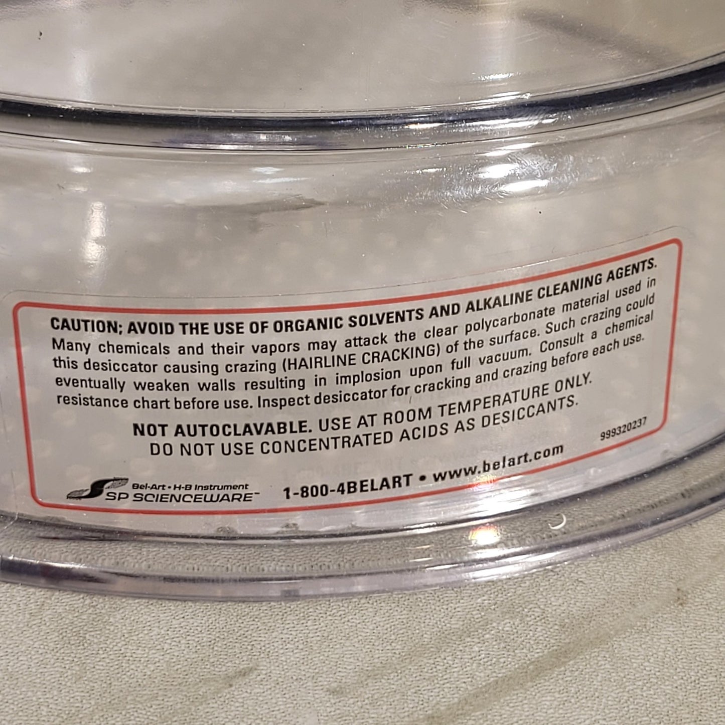 Bel-Art Space-Saver Polycarbonate Vacuum Desiccator Clear Lid SP Scienceware 9"