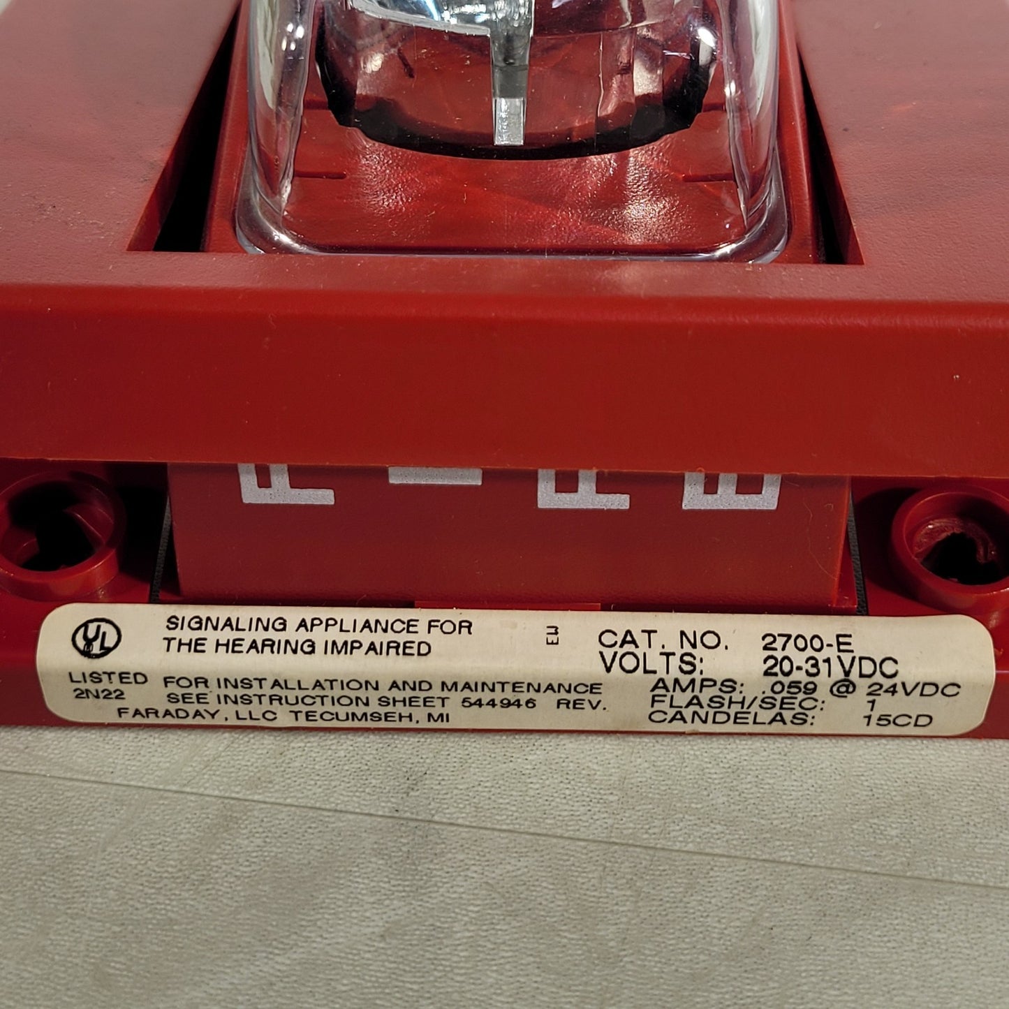Faraday 2700-E Fire Alarm Remote Strobe Wall Red For Hearing Impaired