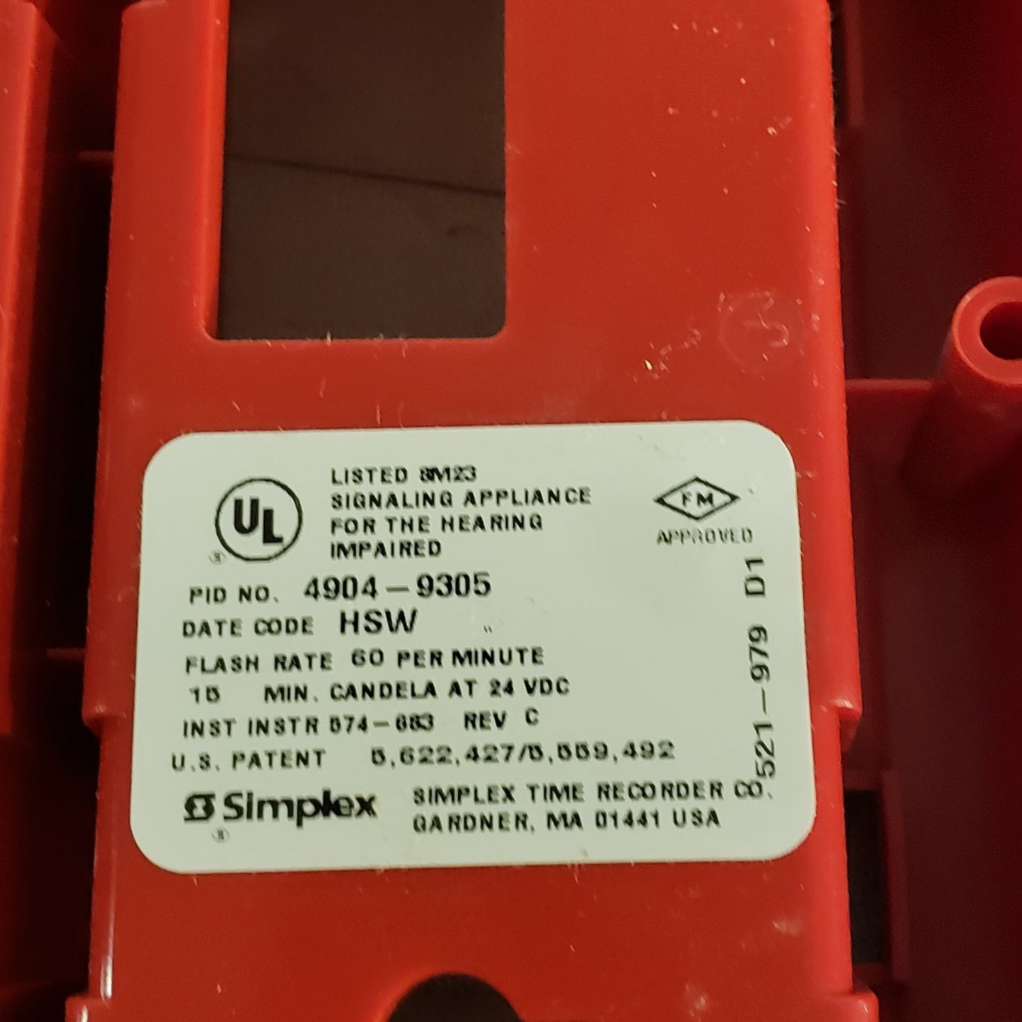 Simplex 4904 Fire Simplex 4904-9305 Strobe Light Box