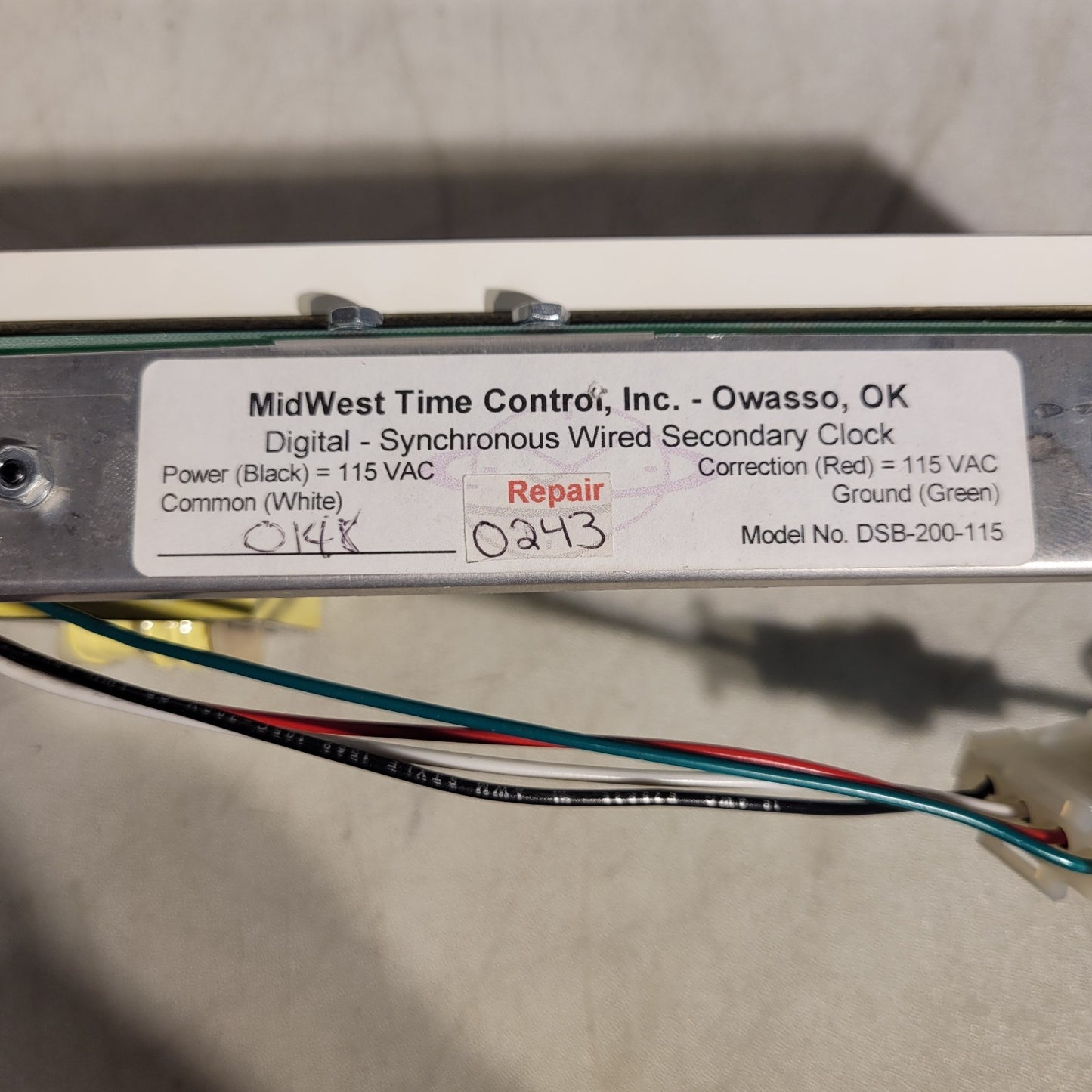 Telecor 2420-F Digital Clock Faceplate Midwest Time Control Digital Clock
