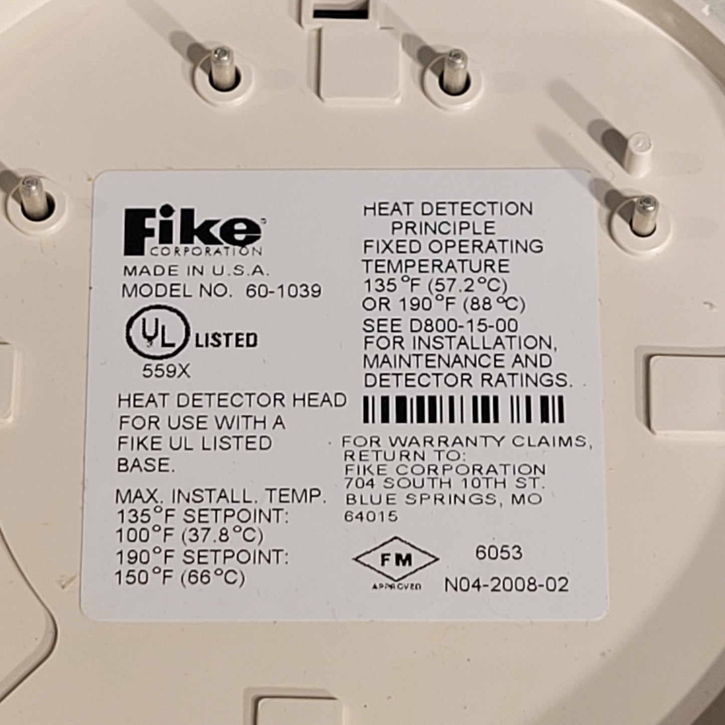 Fike 60-1039 Intelligent Heat Detector 78386024443
