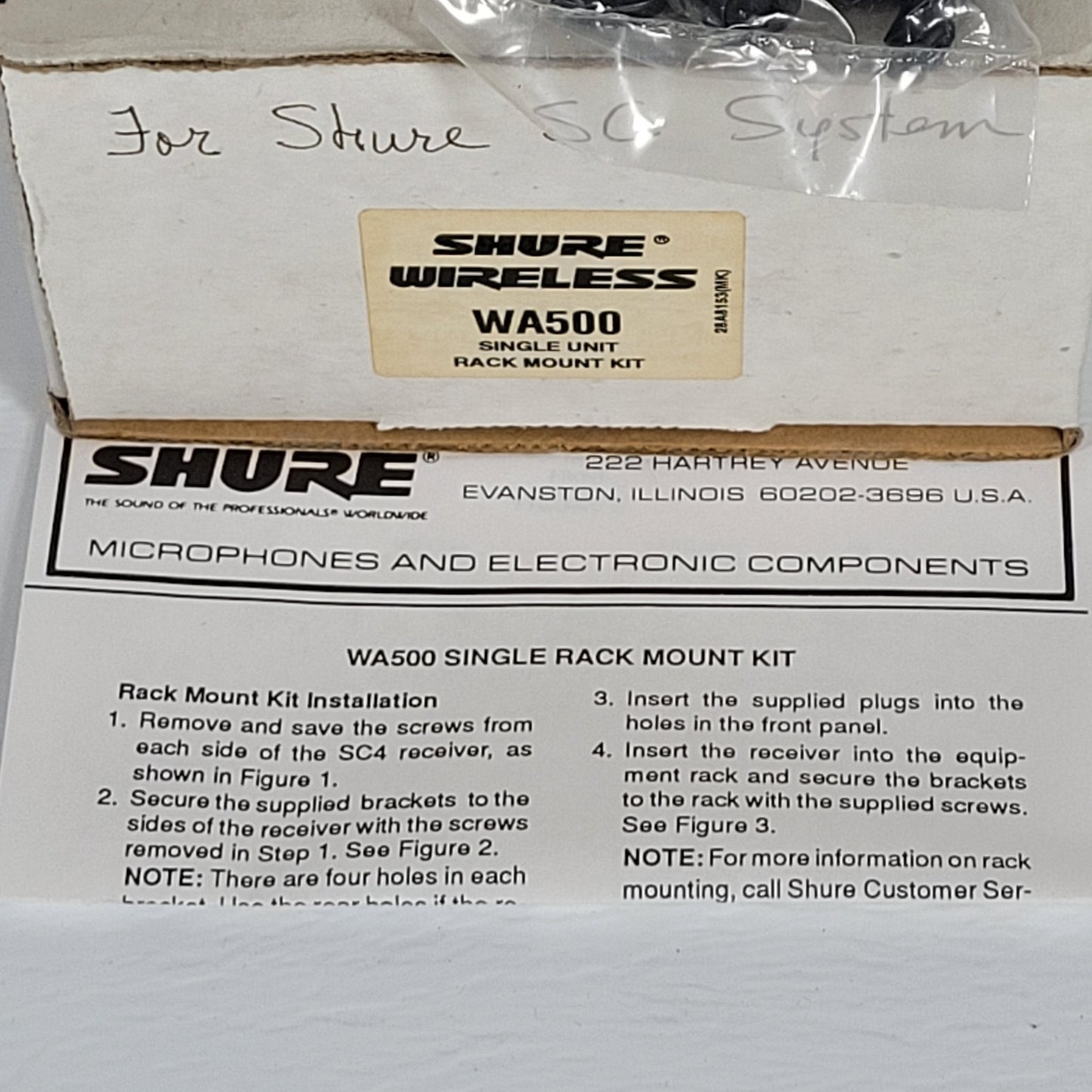 Shure Wireless WA500 Rack Kit for single SC LX UC receiver