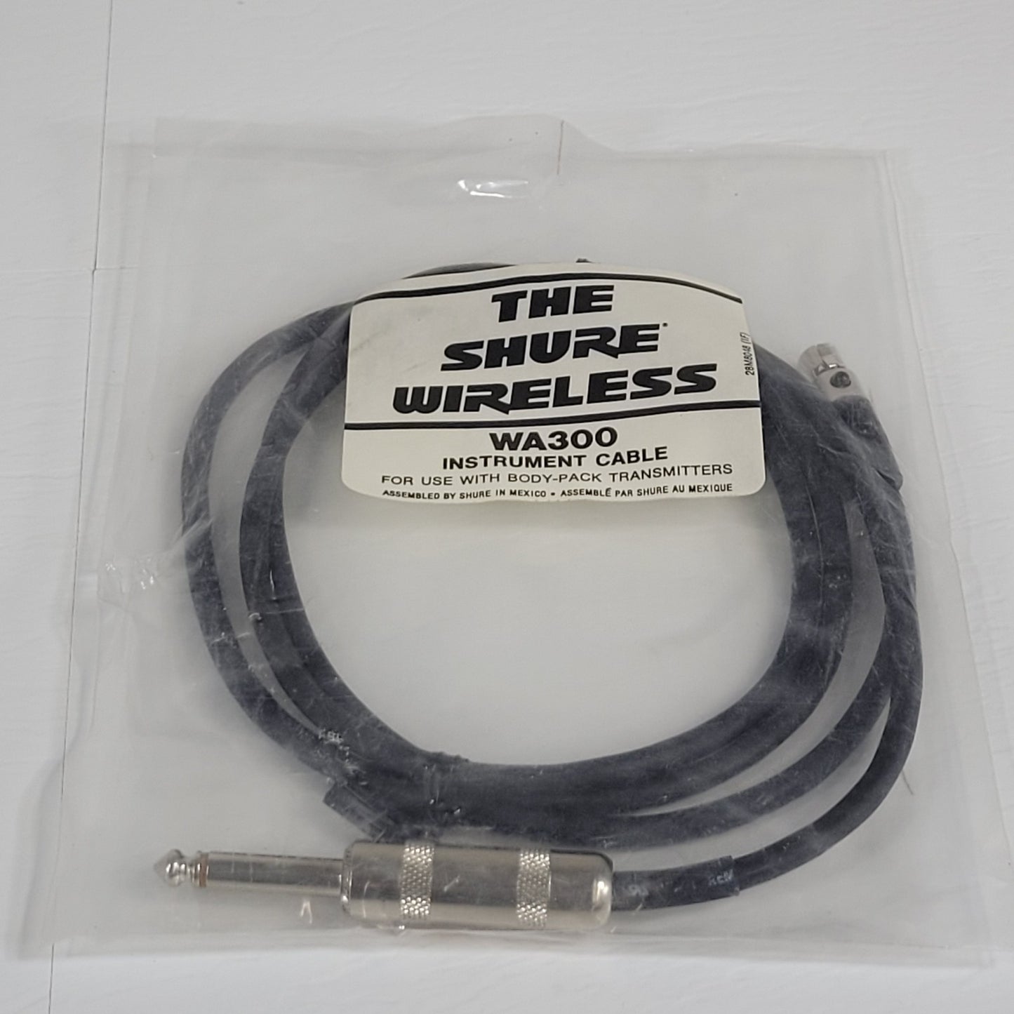 Shure Wireless WA300 Instrument Cable For Use With Body Unbalanced 1/4" to XLR