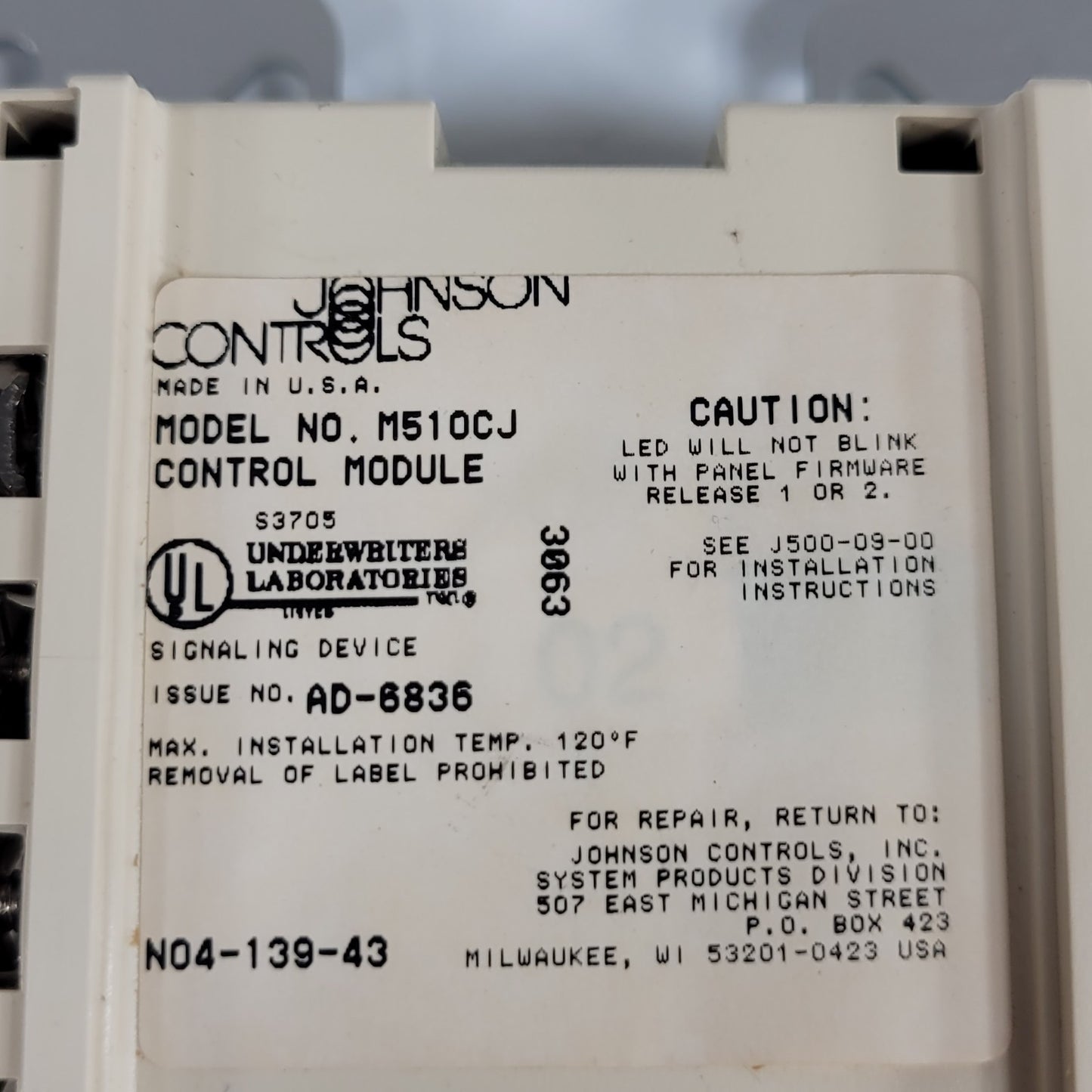 Johnson M510CJ Control Relay Module Fire Alarm Box
