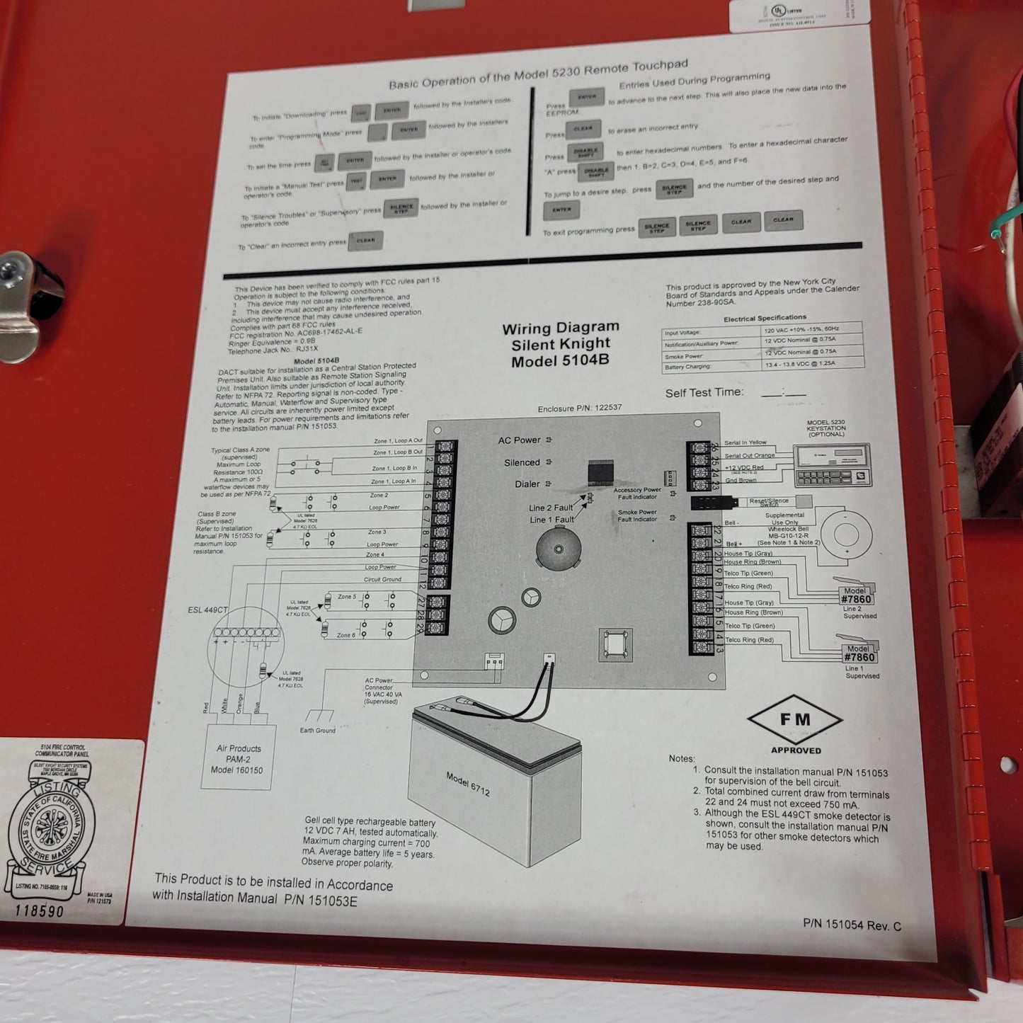 Silent Knight 5104B Fire Control Communicator w/ Enclosure Key Broken In Lock