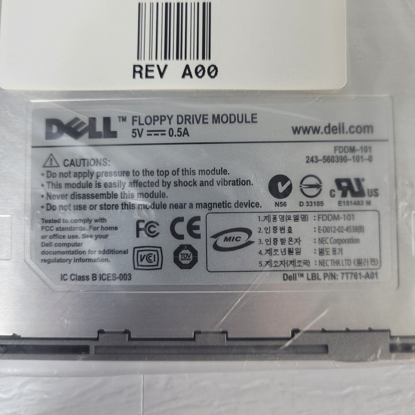 Dell 7T761-A01 REVA00 Floppy Drive Module IC Class B ICES-003