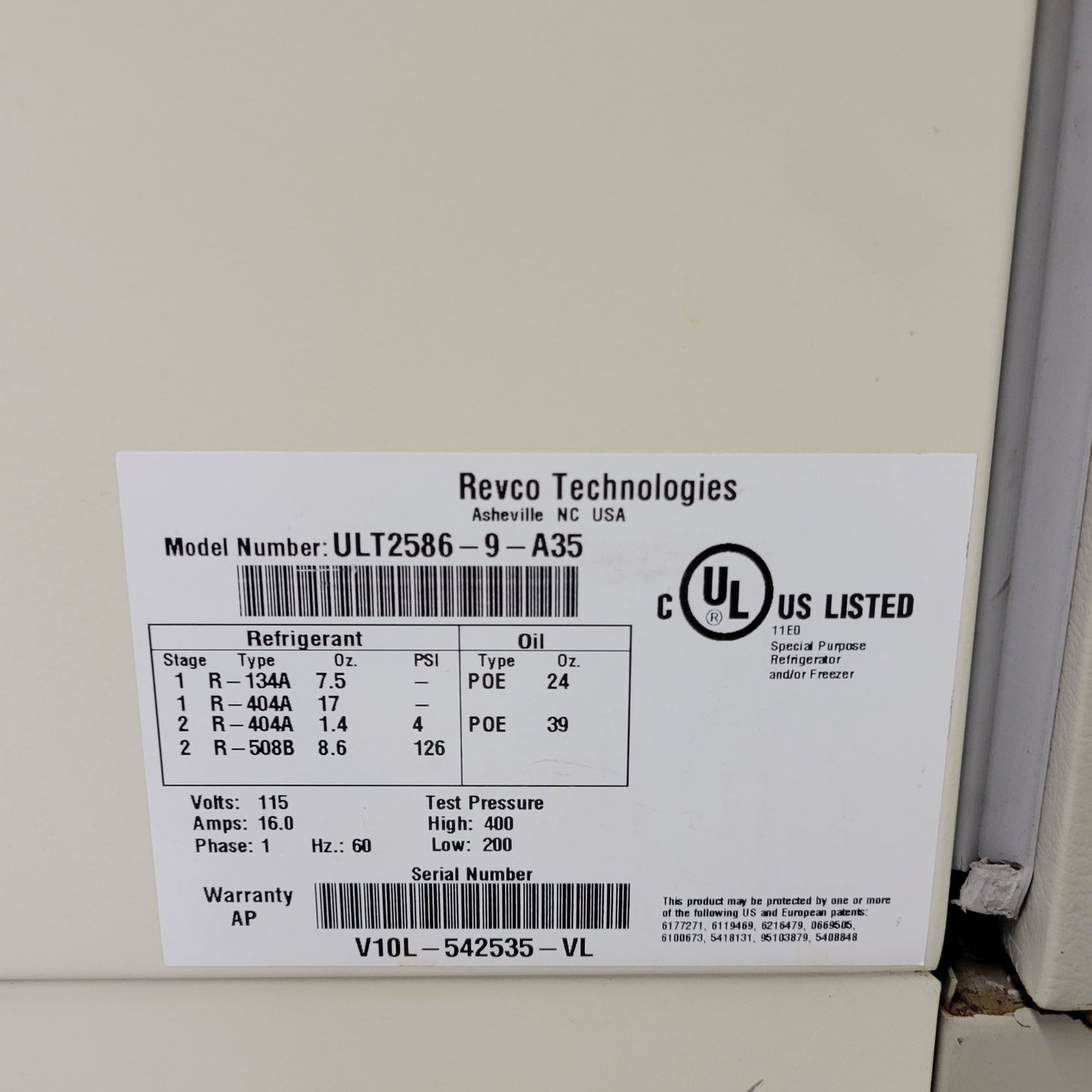 *PARTS* Thermo Revco Ultima II ULT2586-9-A35 Laboratory -86°C Freezer 5 Shelves