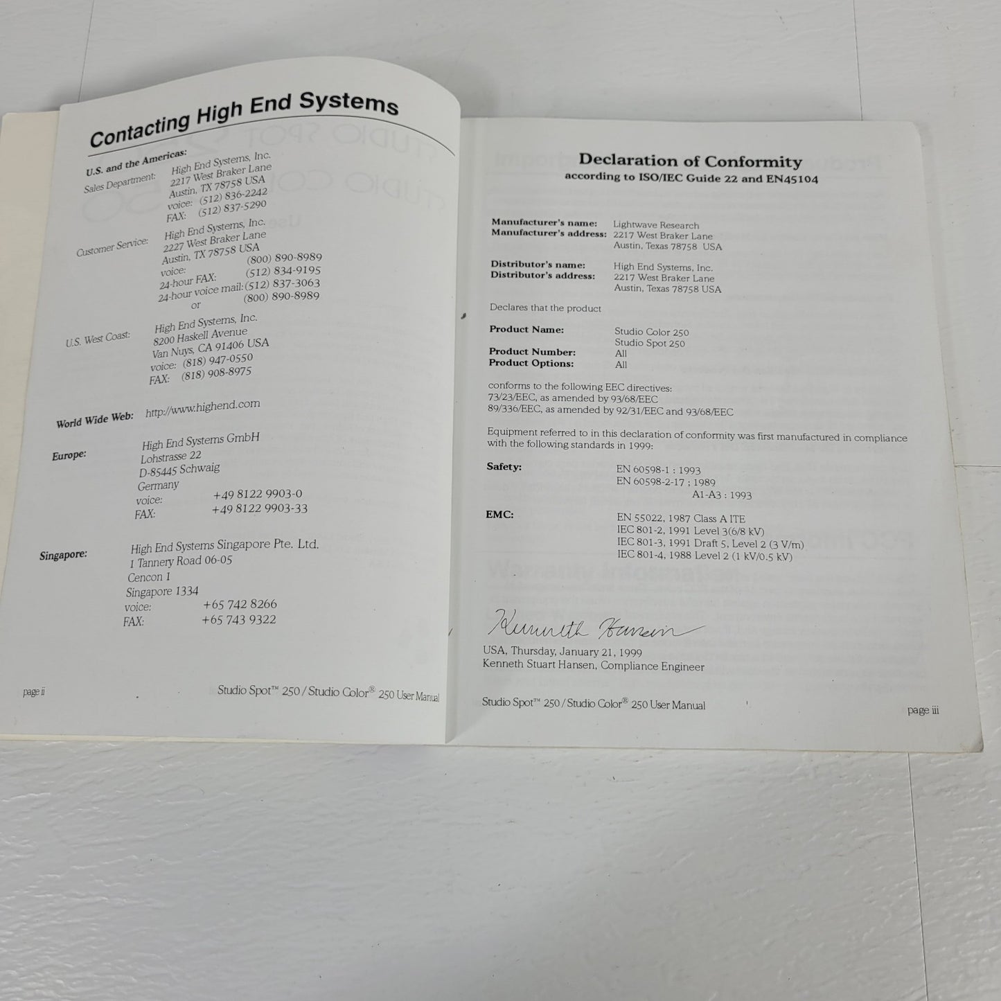 ETC LR Lightwave Research High End Systems Studio 250 Series User Manual