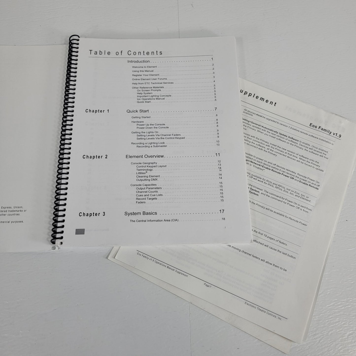 ETC Element Light Board User Manual Version 1.6 and Eos Family Supplement Packet
