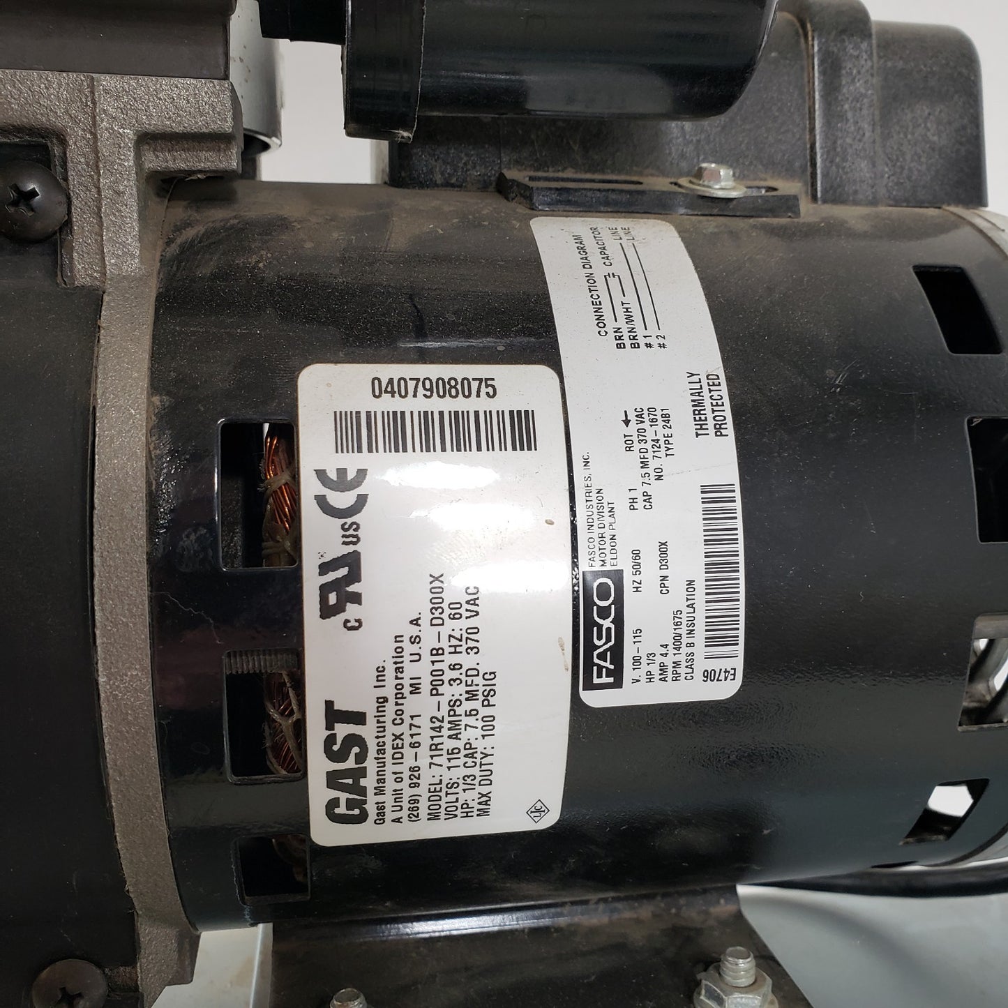 Tested Works GAST Electric Air Compressor AT870 1/3hp Motor 12Gal tank