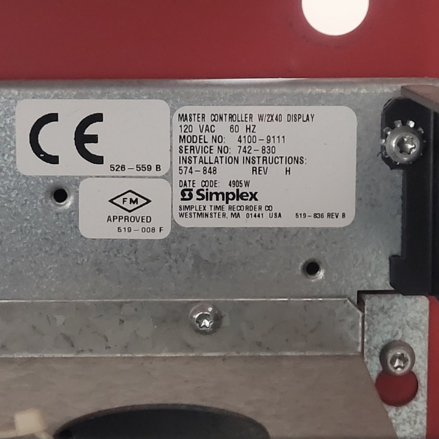 Simplex 4100 TrueAlarm Fire Alarm Control Panel Cabinet Assembly TESTED