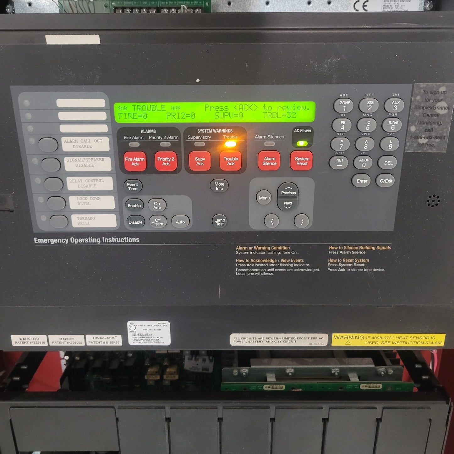 Simplex 4100 TrueAlarm Fire Alarm Control Panel Cabinet Assembly TESTED