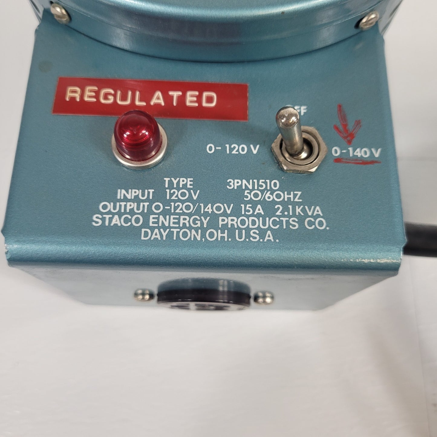 TESTED WORKS Staco 3PN1510 Variable Autotransformer Variac 120V 15A 2.1kVA Fused