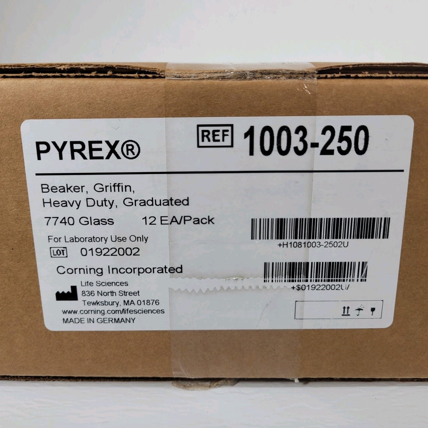 Corning Pyrex 250mL 1003-250 Griffin Beaker Glass Form Durable Heavy Duty 11pk