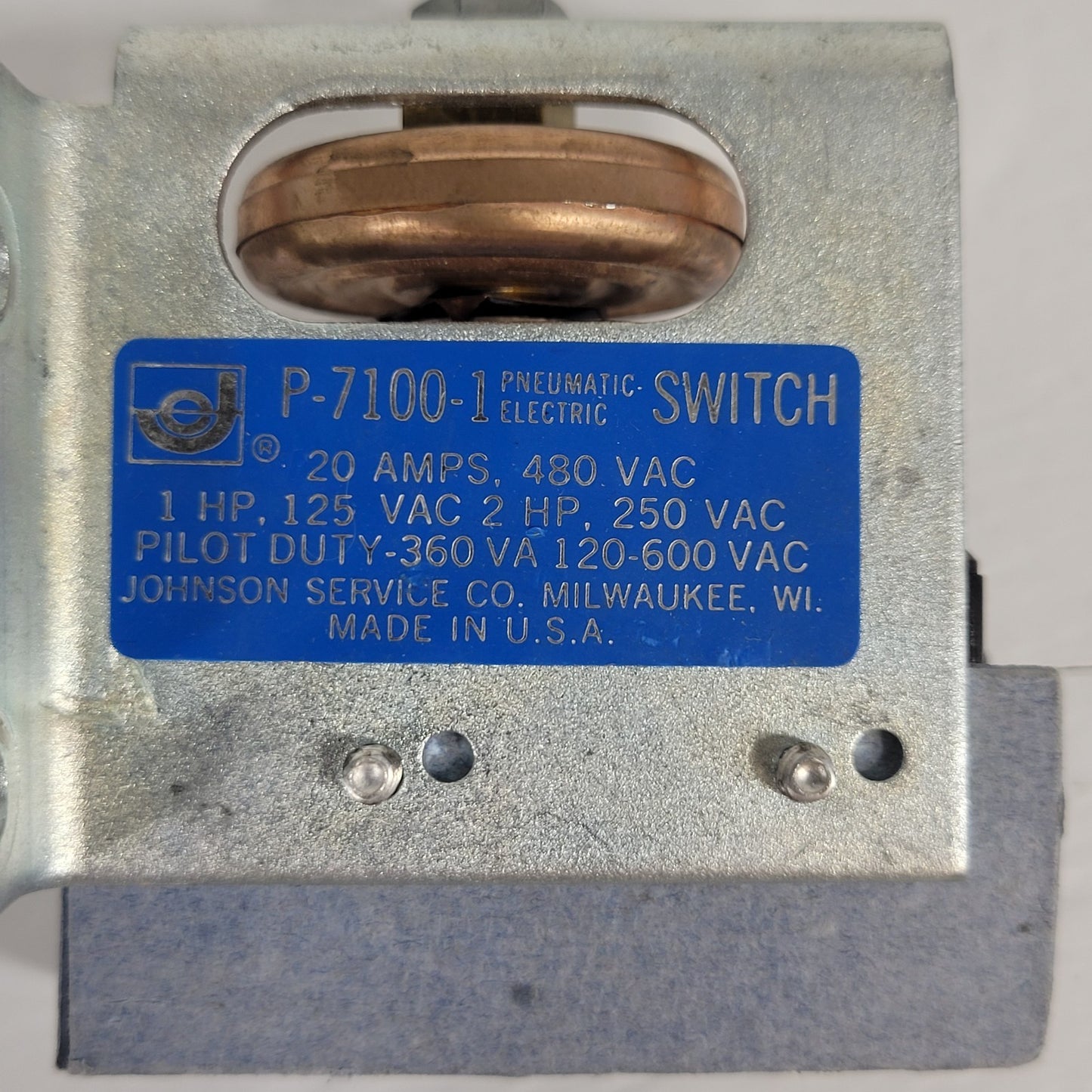 Johnson Service Co P-7100-1 Pneumatic Electric Switch 20A 480VAC SPDT