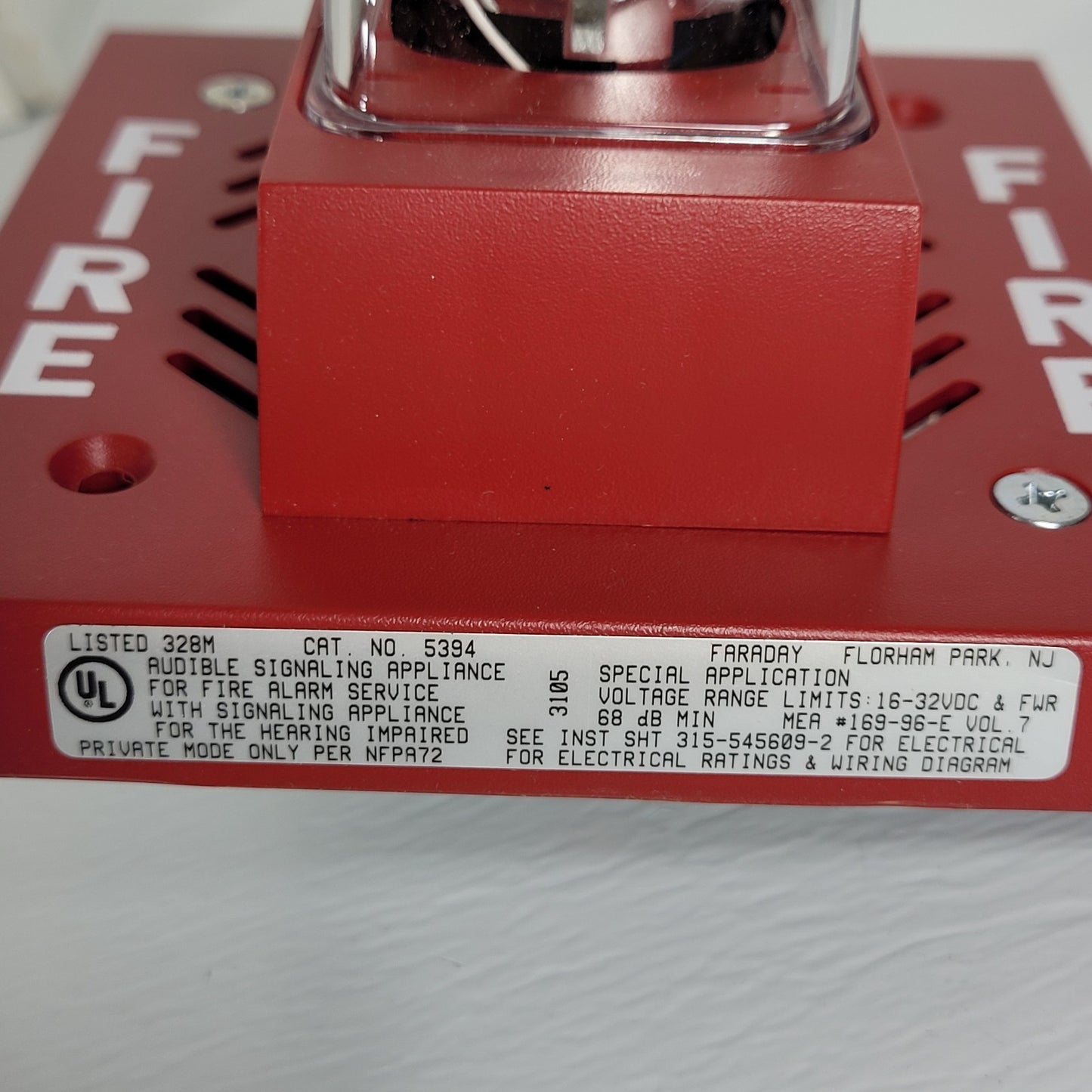 Faraday 5394B1424 Electronic Chime w/ Strobe Fire Alarm Red 500-699715FA