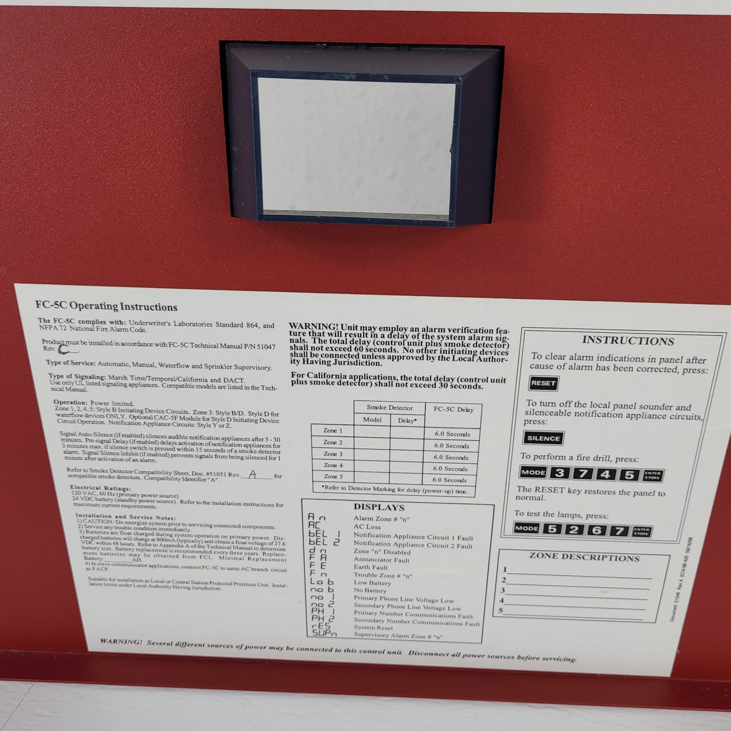 FCI FC-5C Fire Control Communicator Box FACP 5024UD-PCC Rev. W- KEY BROKEN