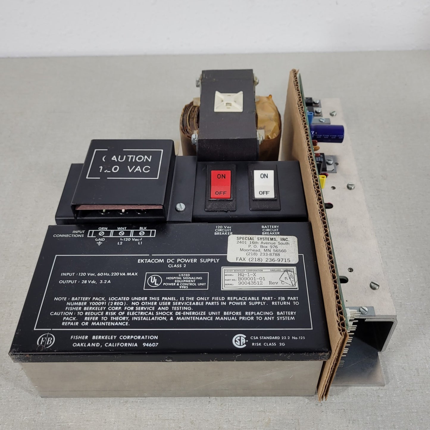 Ektacom HQ-1-X Nurse Call DC Power Supply Class 2 B09001-01 Output 27Vdc 3.2A