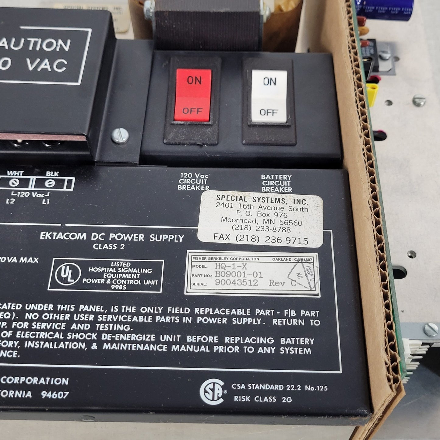 Ektacom HQ-1-X Nurse Call DC Power Supply Class 2 B09001-01 Output 27Vdc 3.2A