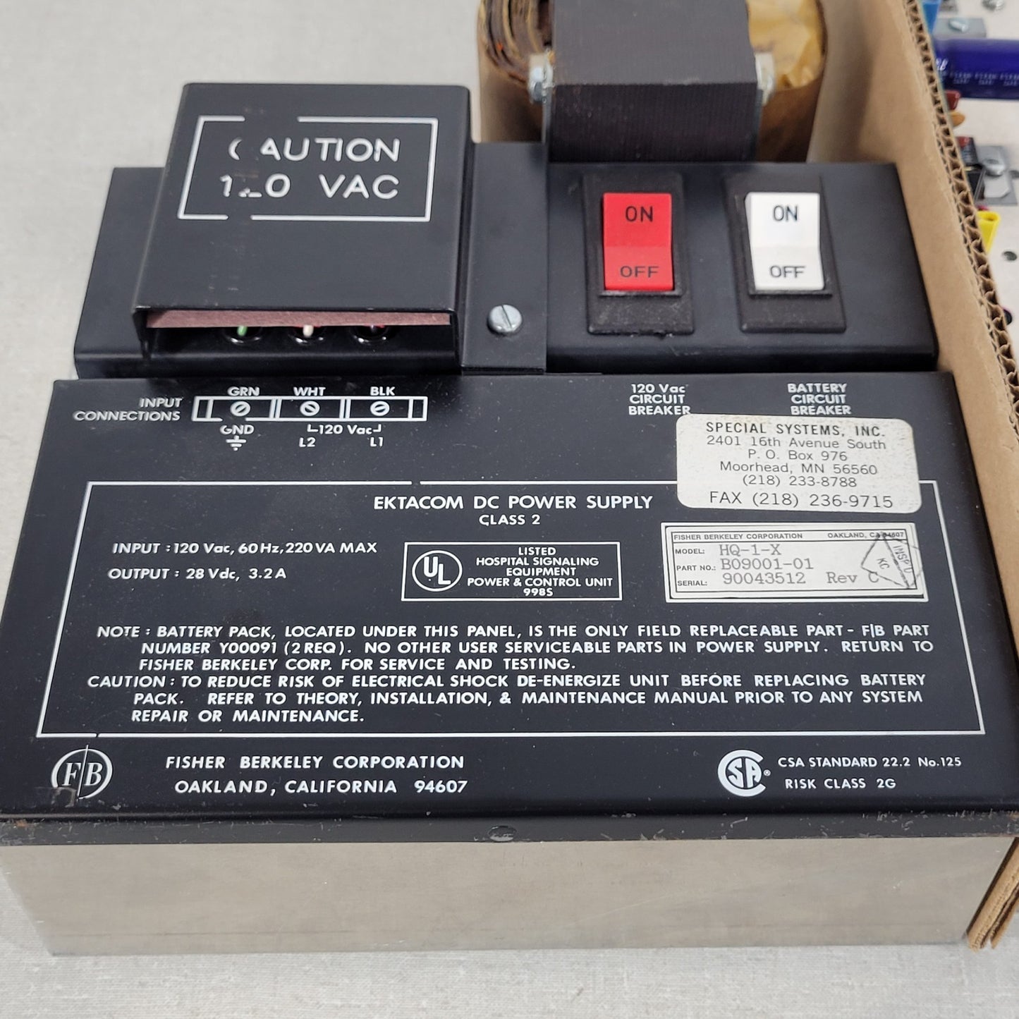 Ektacom HQ-1-X Nurse Call DC Power Supply Class 2 B09001-01 Output 27Vdc 3.2A