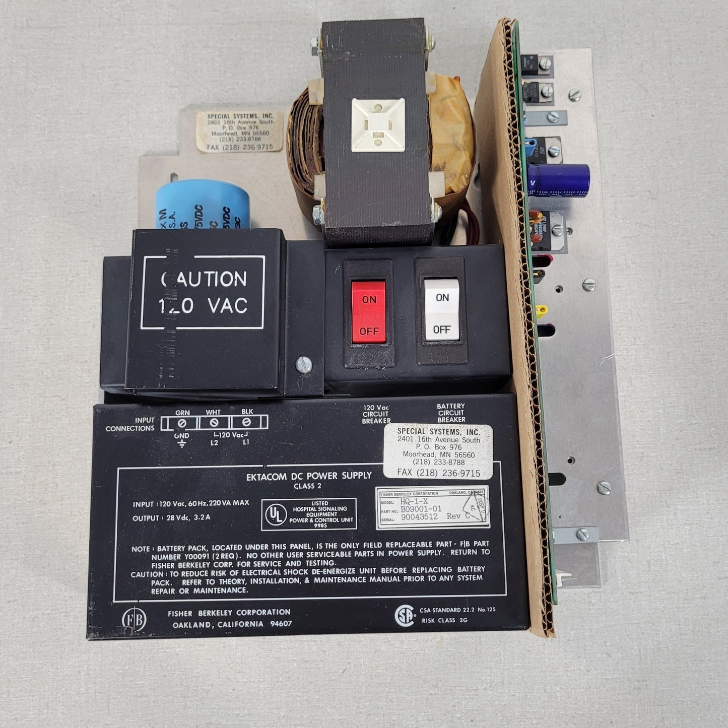 Ektacom HQ-1-X Nurse Call DC Power Supply Class 2 B09001-01 Output 27Vdc 3.2A