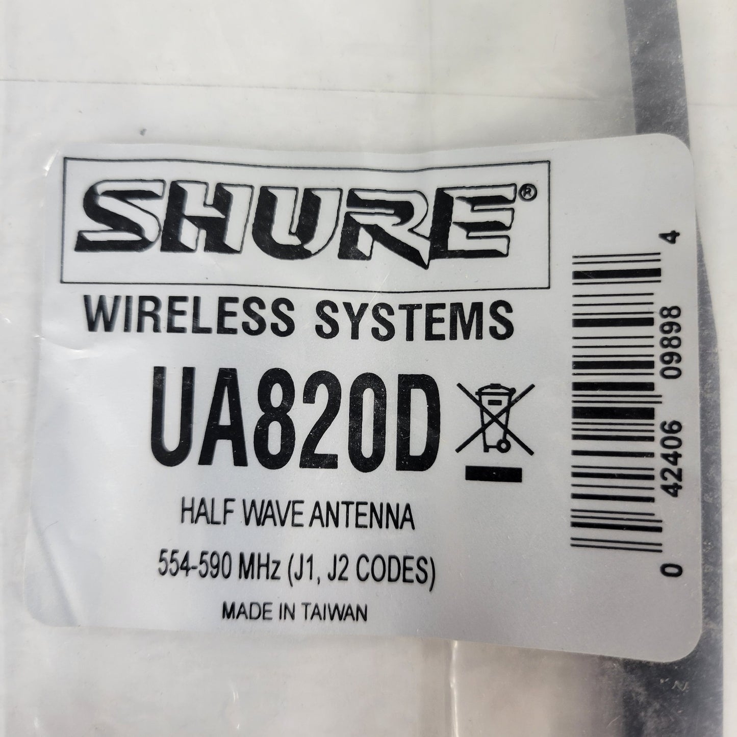 Shure UA820D Wireless Systems Half Wave Antenna 554 To 590 MHz (J1, J2 Codes)
