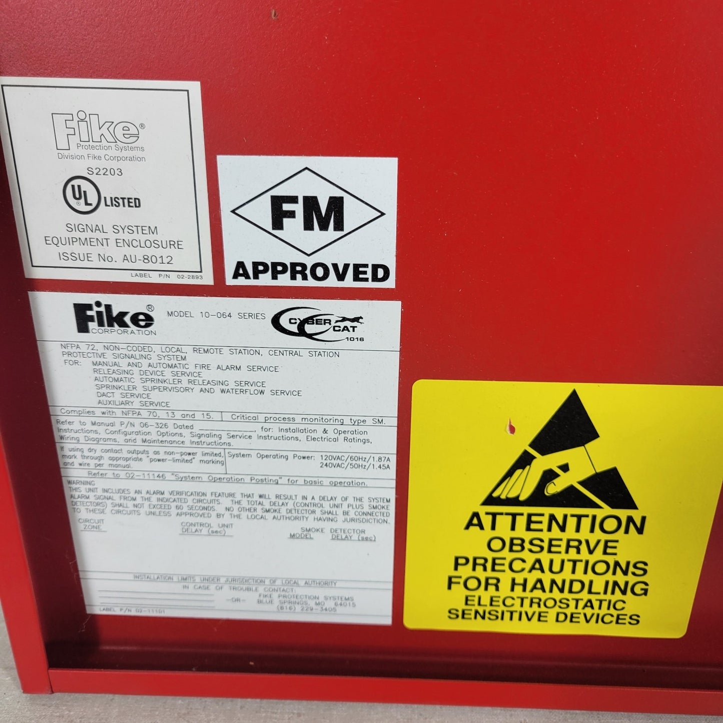 Fike Protection Cyber Cat 1016 10-064 EMPTY Fire Alarm Cabinet 250VA 60Hz No Key