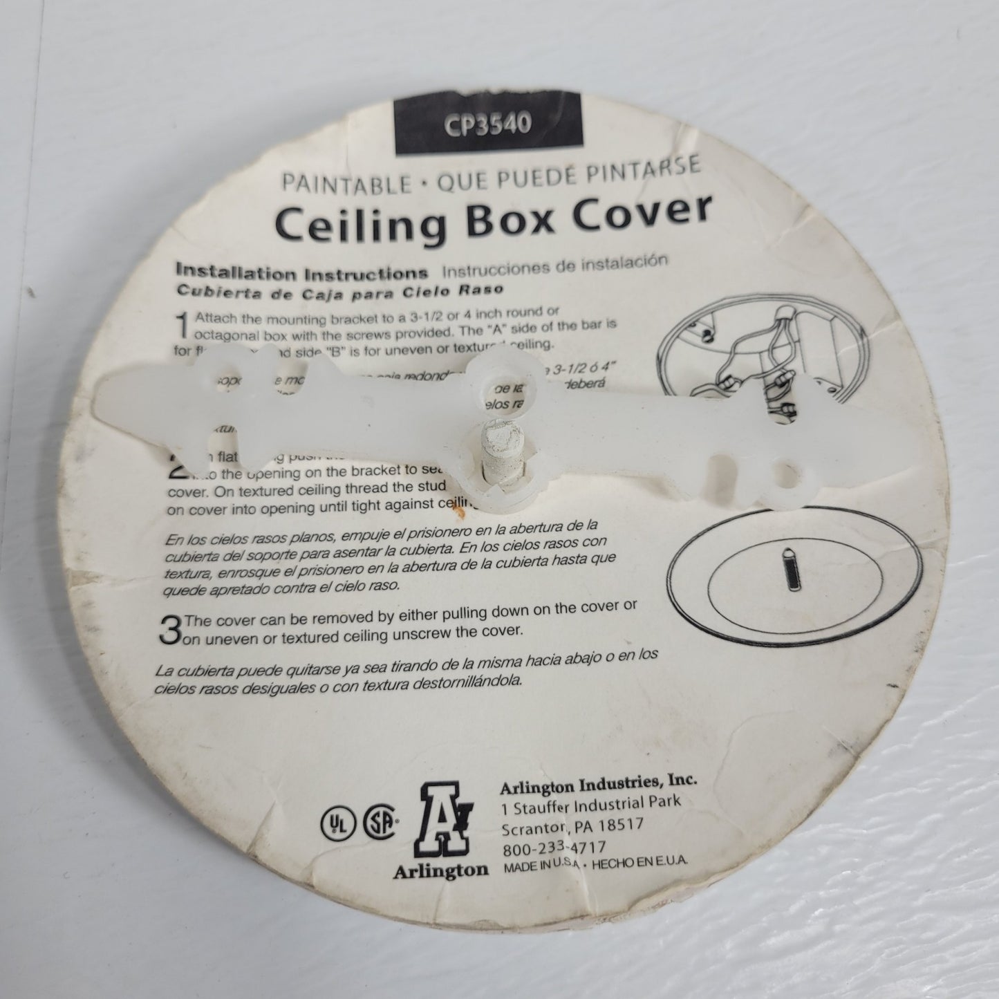 *Lot of 5* Arlington CP3540 Ceiling Box Cover for 3-1/2" 4" Round and Octagonal