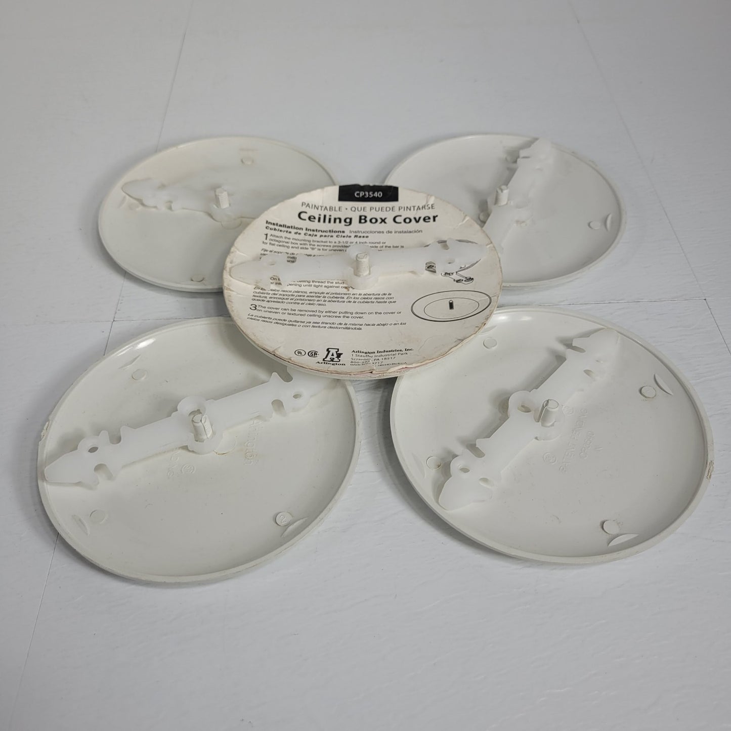 *Lot of 5* Arlington CP3540 Ceiling Box Cover for 3-1/2" 4" Round and Octagonal