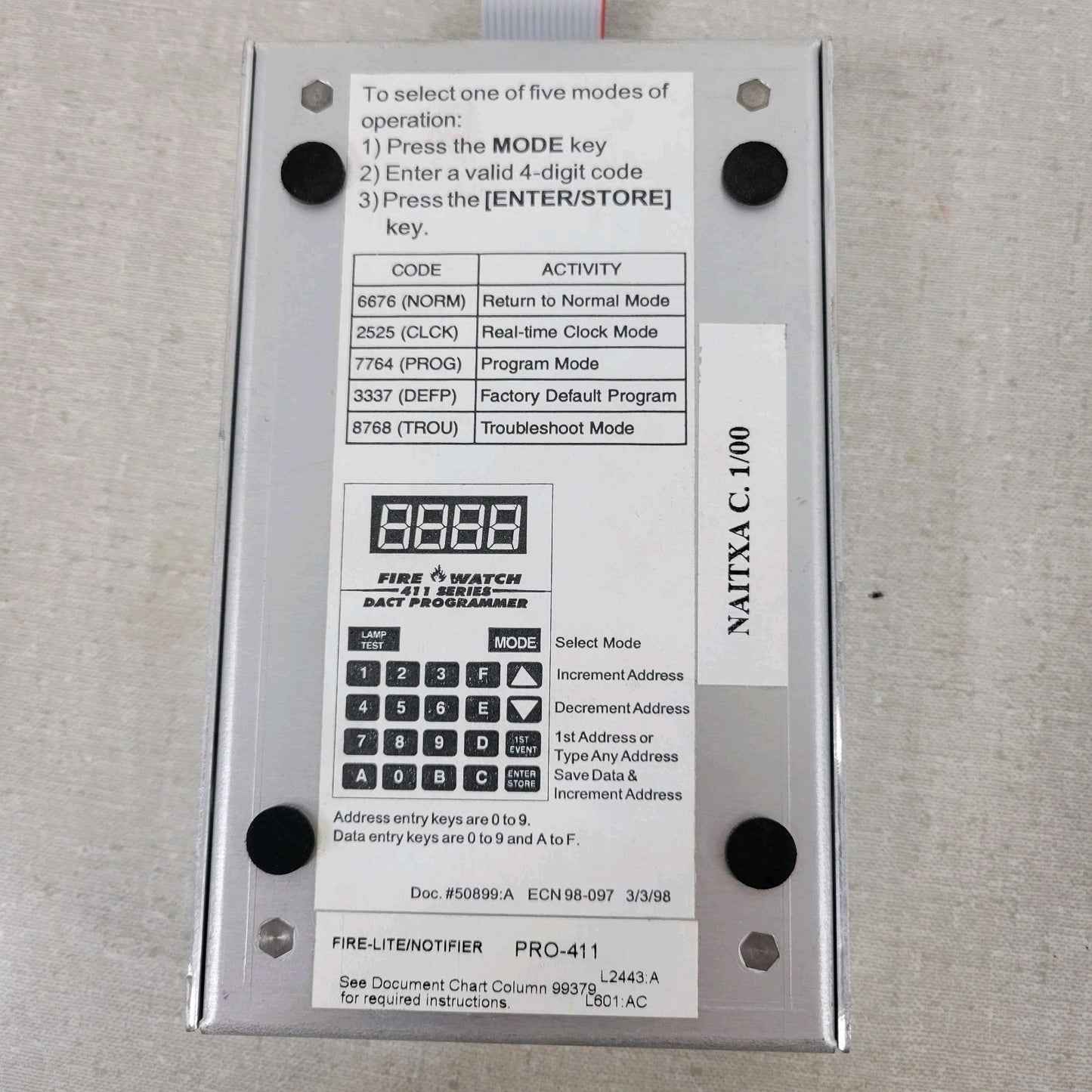 Fire-Lite PRO-411 UD DACT Handheld Programmer Fire Alarm With Documentation