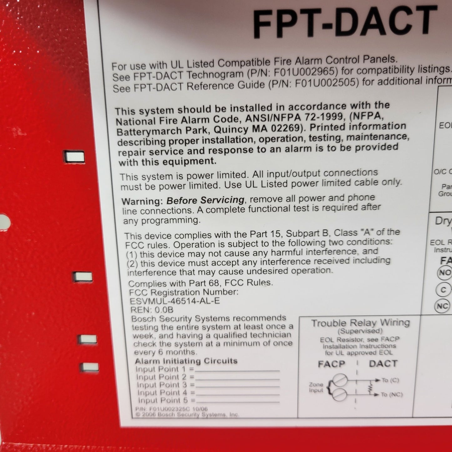 Bosch FPT-DACT Communicator Box Dialer HOUSING With All Cables Fire Alarm Red