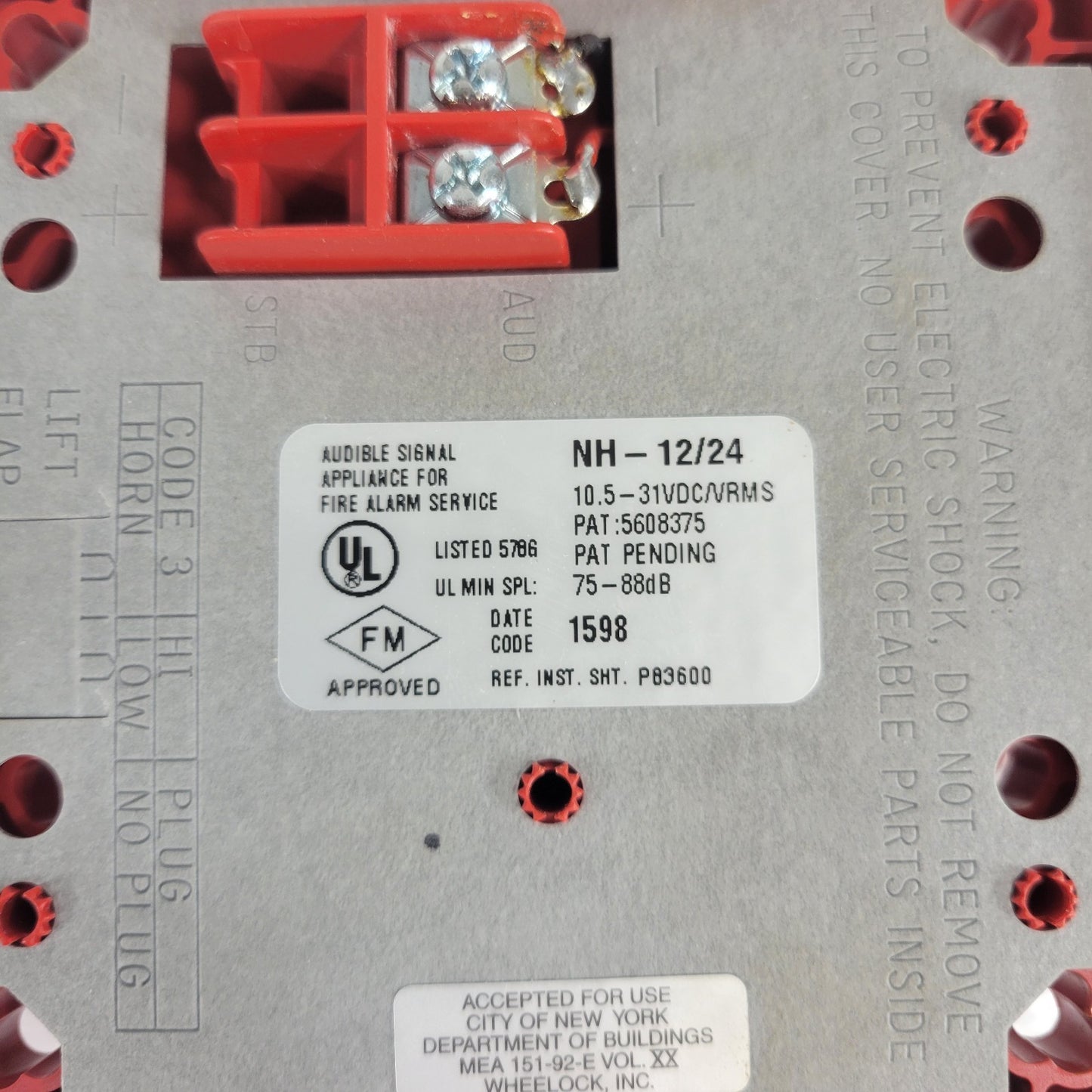 Wheelock NH-12/24-R Horn Red 10.5-31VDC/VRMS Universal Mounting