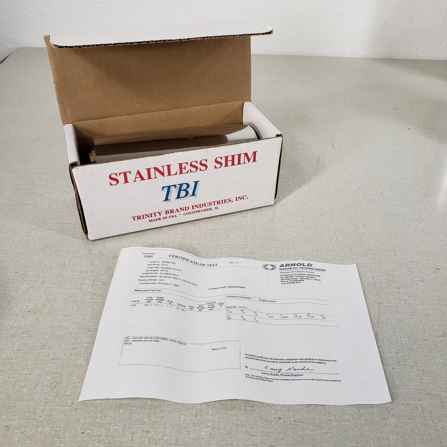 Stainless Steel Shim TBI Stock Roll 6" x 50" 0.0005" Thick 2787 SN-X