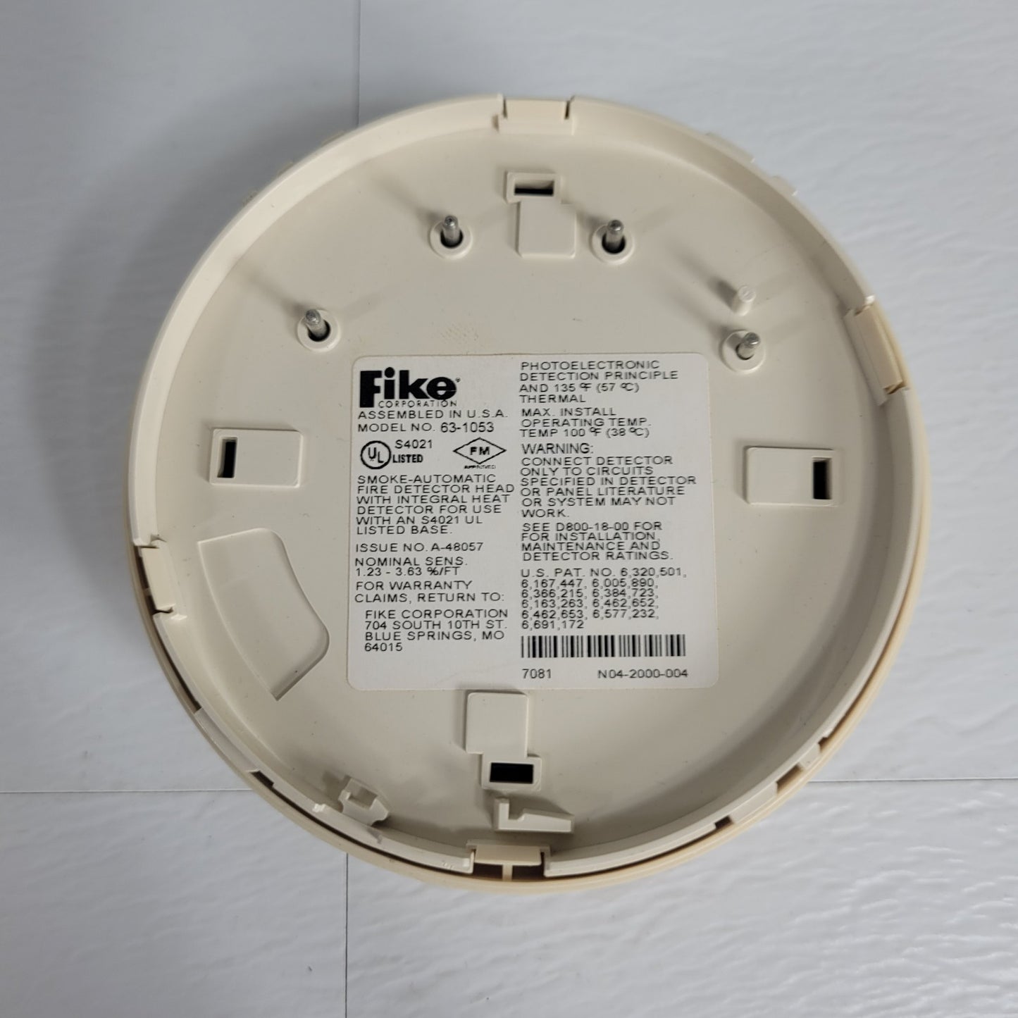 Fike 63-1053 Photo / Heat Detector Photoelectronic Detection Principle / Thermal