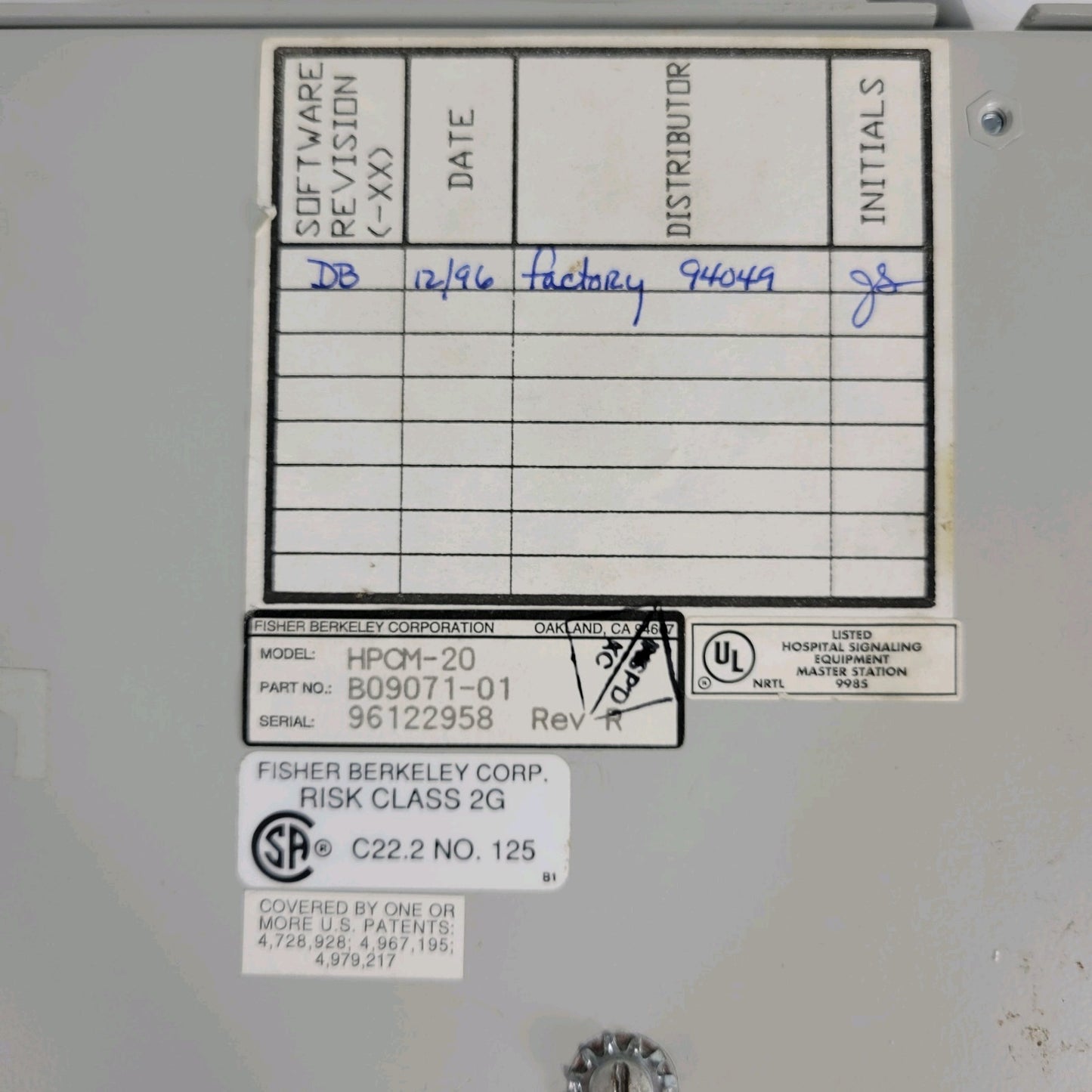 Fischer Berkeley HPCM-20 B09071-01 MMC Hospital Signaling Equipment Phone