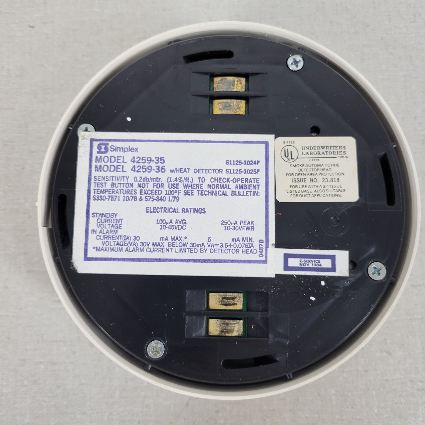 Simplex 4259-35 Smoke Detector Input Voltage 10-30 VDC or FWR 4259-36