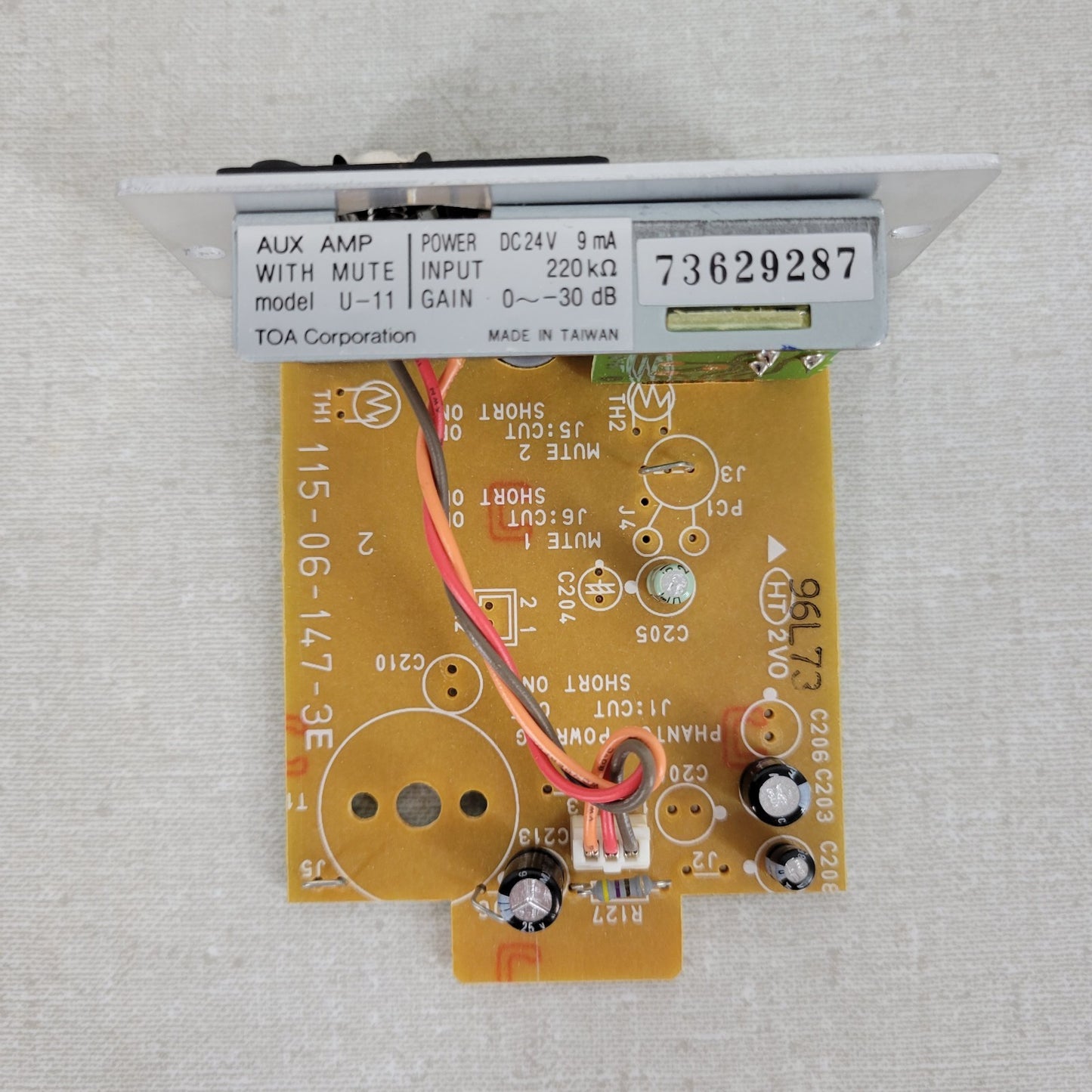 TOA U-11 115-06-147-3E Aux Amp w/ Mute Power DC24V 9mA Input 220kΩ Gain 0~-30dB
